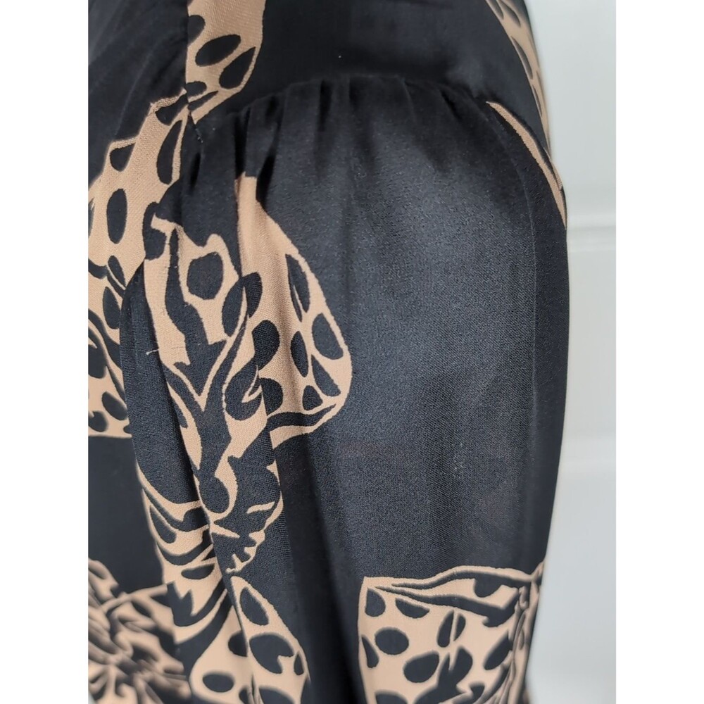Milly New York Silk Bow Blouse Black Tan Scarf Tie Neck Long Sleeve Designer 4 - Picture 9 of 9
